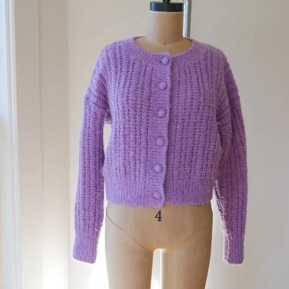 & Other Stories | Chunky knit cardigan lilac purple metallic small alpaca blend - Picture 7 of 8